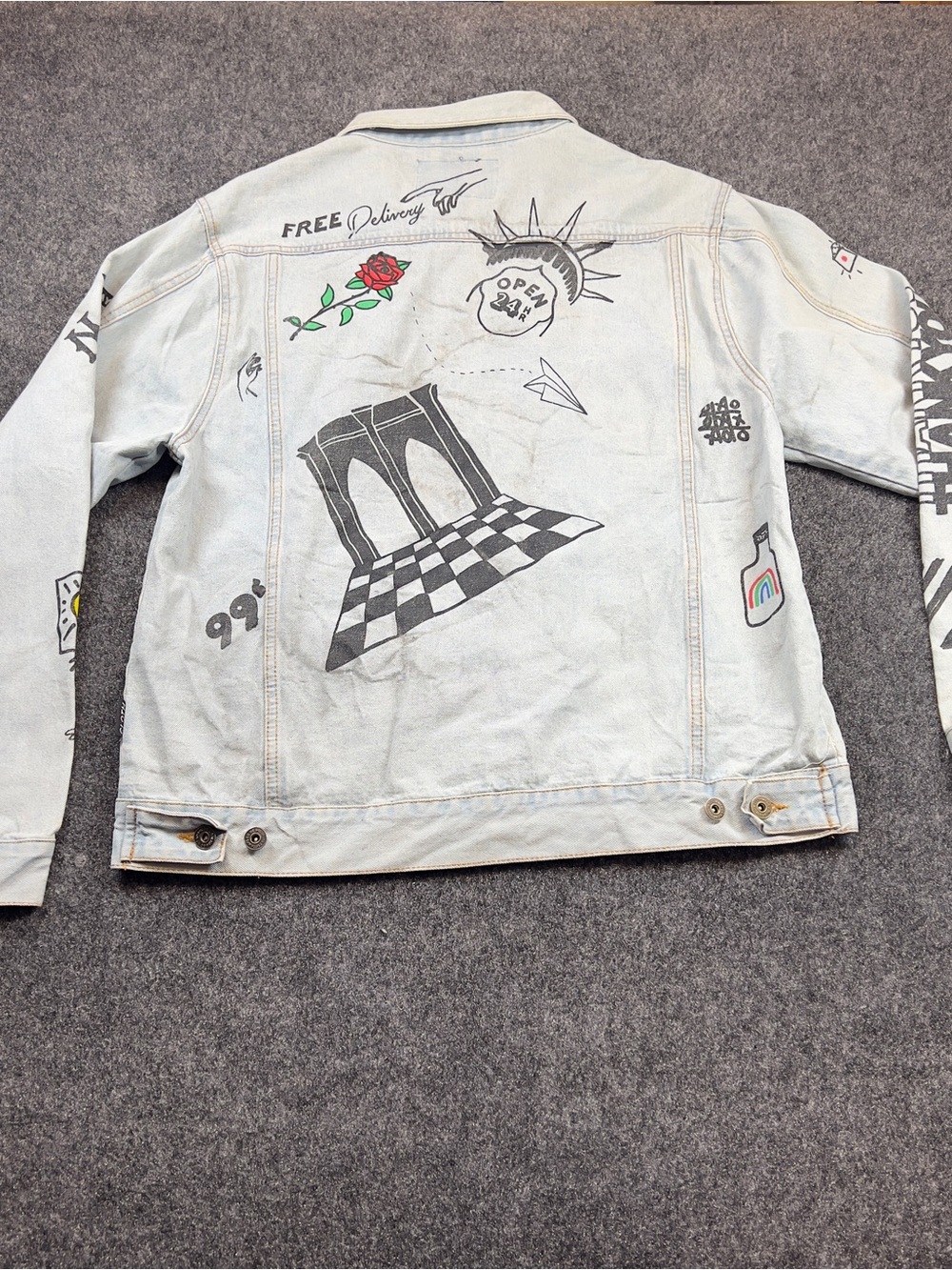 Brooklyn Cloth Graffiti Denim Jacket XL Light Wash Y2K Streetwear - Picture 9 of 11